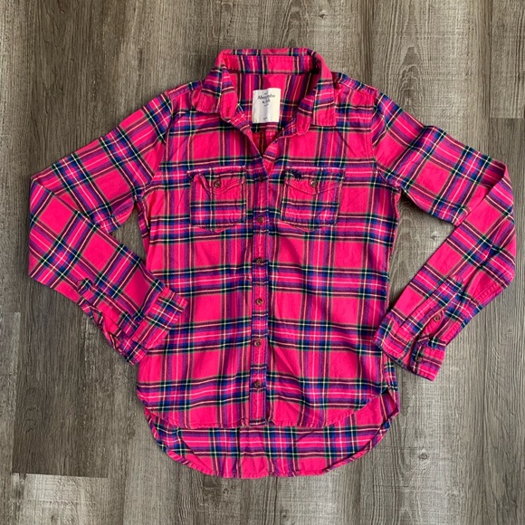Abercrombie and Fitch Pink Plaid Flannel Y2K - Picture 1 of 3